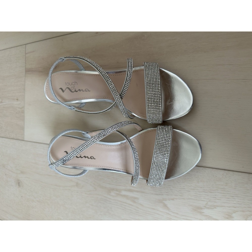 Nina Strappy Wedge Sandal Silver Rhinestone Buckle Ankle Strap US 8M EU 38 - Picture 3 of 7